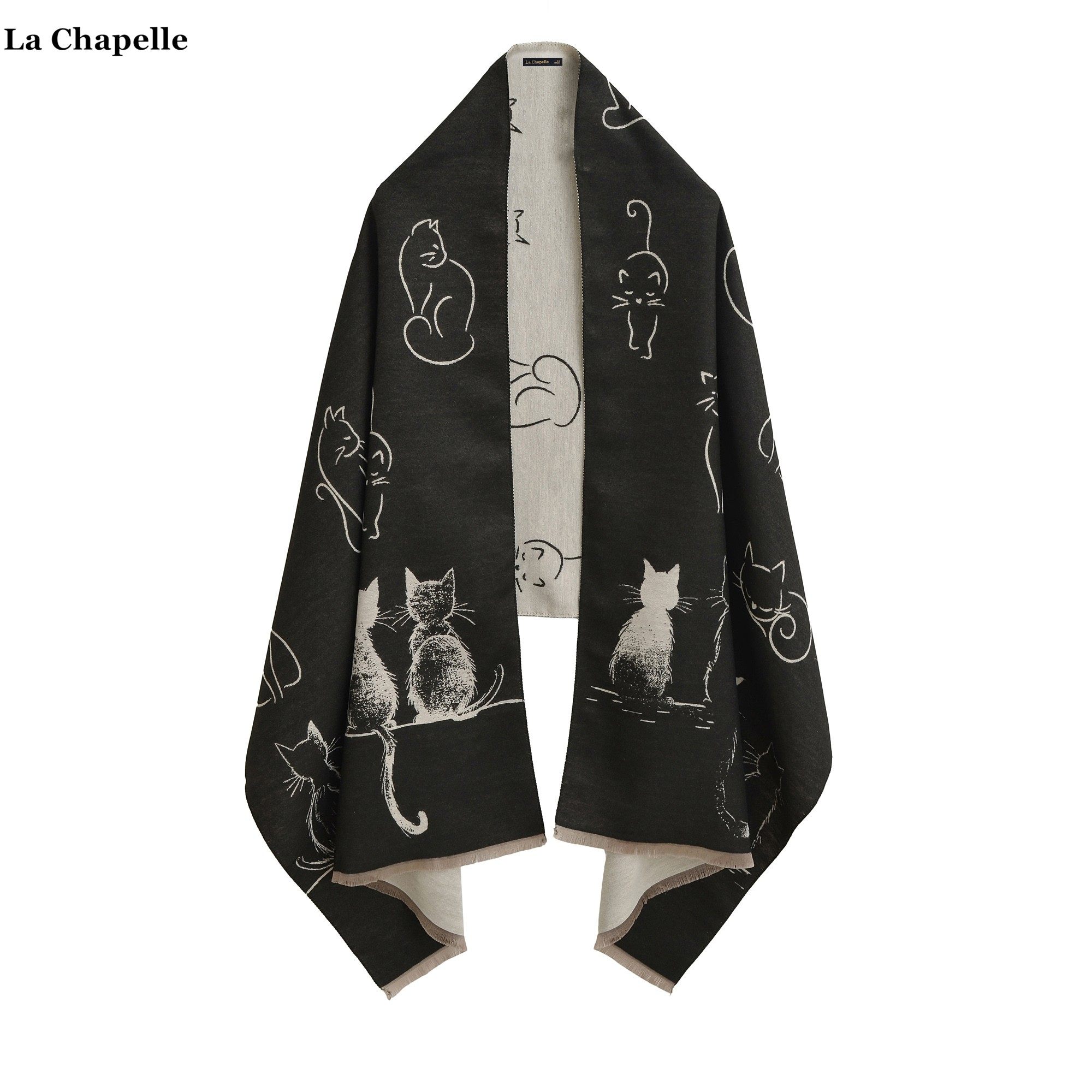 拉夏贝尔/La Chapelle卡通猫咪印花针织披肩围巾女秋冬款保暖披风,服饰配件/皮带/帽子/围巾,围巾/丝巾/披肩,淘宝优惠券,粉丝福利购,淘宝优惠卷