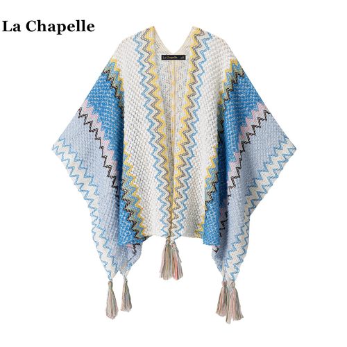 拉夏贝尔/La Chapelle民族风流苏针织开衫女新疆西藏旅游斗篷披风