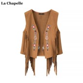民族风V领外搭背心 Chapelle复古流苏刺绣马甲女夏季 拉夏贝尔
