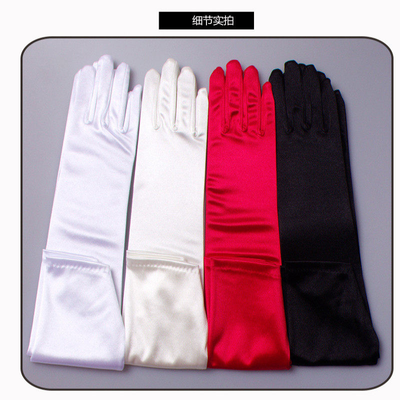 결혼식 새 요정 같은 아름다운 드레스 액세서리 새틴 화이트 긴 장갑 팔꿈치 위 겨울에 따뜻하게 유지 블랙 탄성