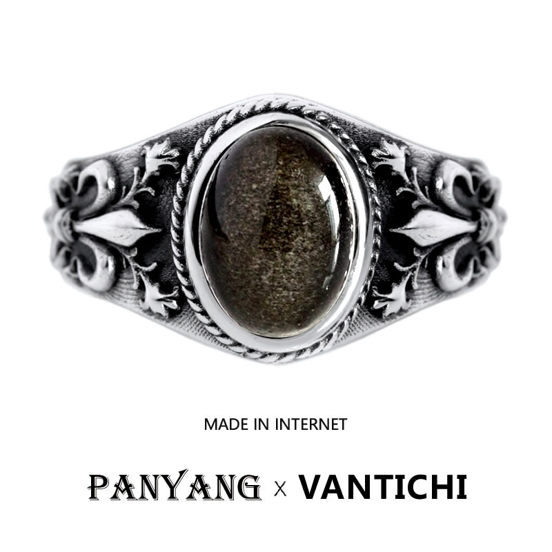 正品VANTICHI纯银金曜石活口戒指