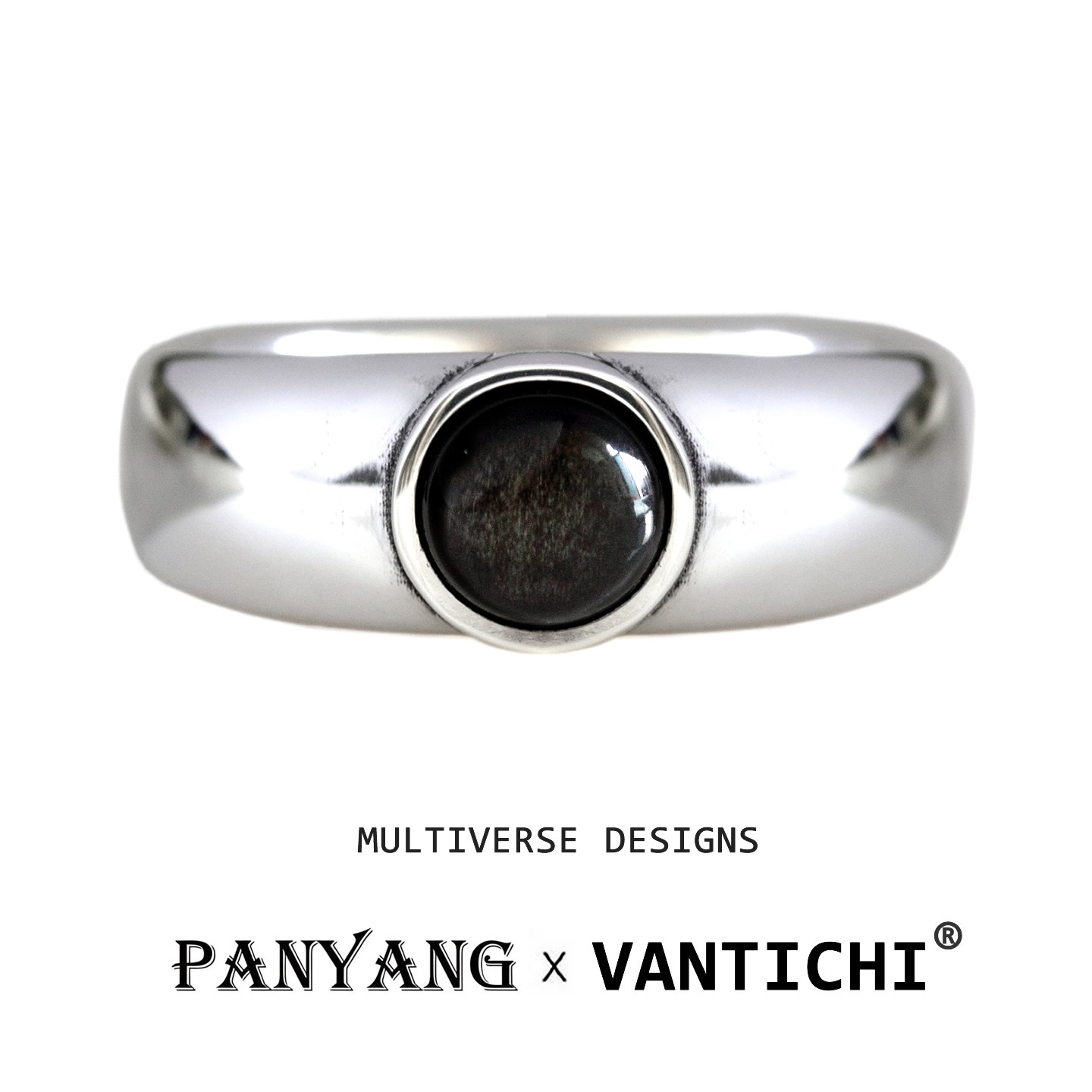 正品VANTICHI纯银复古金曜石戒指