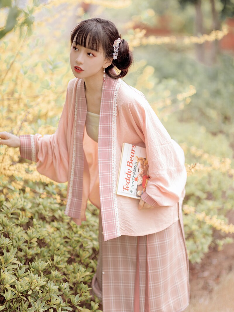 꽃의 여신 이야기 - 건대 여성을 위한 원래 HANFU 송나라 나선형 스커트 중국식 허리 길이 송나라 재킷 여성을 위한 비행기 소매 봄 여름