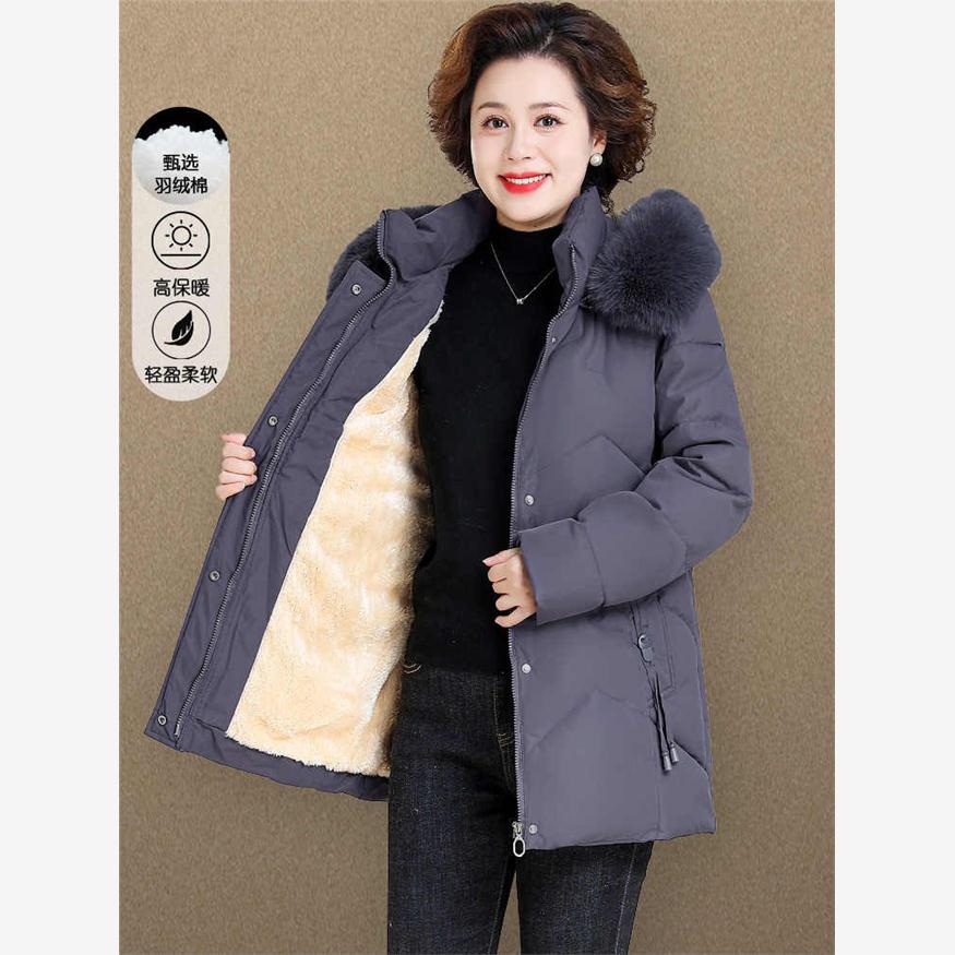 50岁妈妈冬装羽绒棉服中长款中老年冬季外套加绒加厚中年女士棉袄