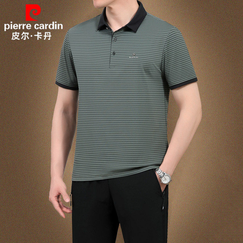 皮尔卡丹爸爸夏装中老年人冰丝短袖套装男父亲宽松透气休闲运动服