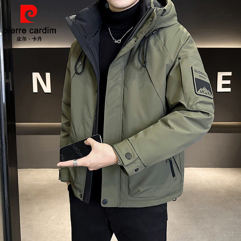 皮尔卡丹羽绒服男士冬季2025新款连帽工装外套高端户外加厚防寒服