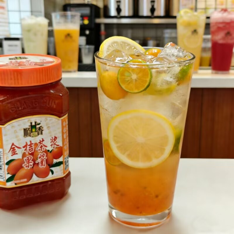 广村果肉饮料金桔茶桨1kg 水果茶酱茶浆冲饮 奶茶原料沙冰果蔬饮