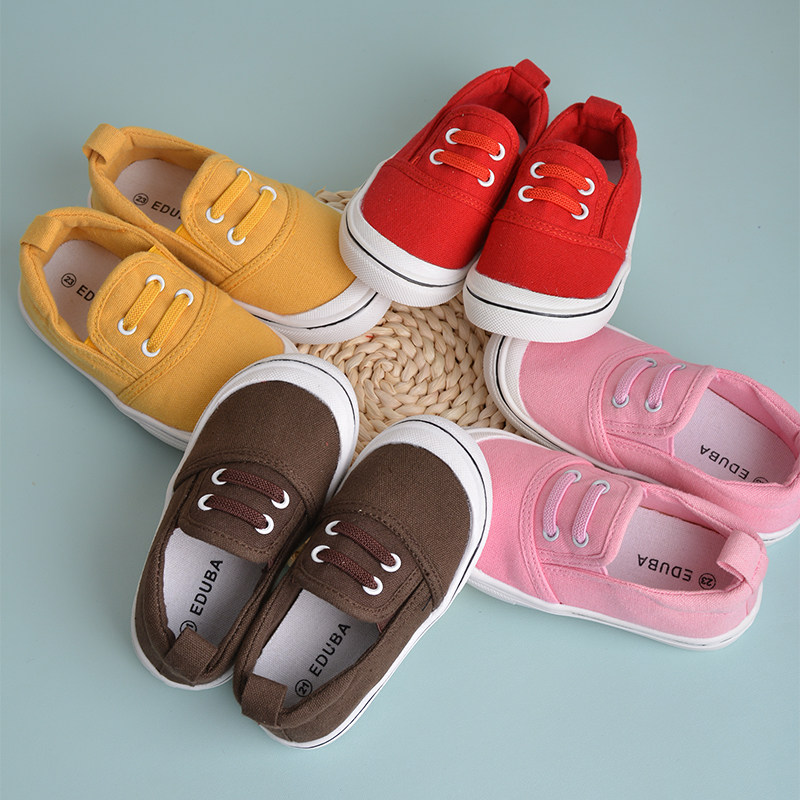 春秋现货套脚可爱糖果色儿童帆布鞋韩版穿带软底男女童冷粘小布鞋