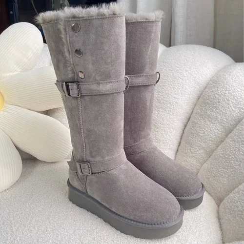 2025新款女神皮扣两穿真皮毛一体雪地靴高筒牛皮羊毛女鞋冬棉靴子