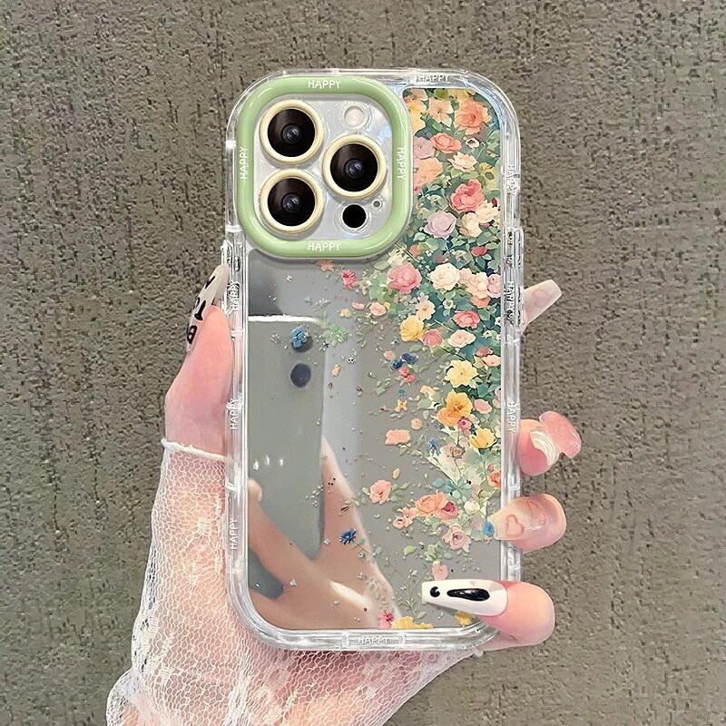 莫奈花墙镜面手机壳适用于苹果17Air16promax情侣iphone14小米15红米k90华为mate80propura90荣耀600vivooppo