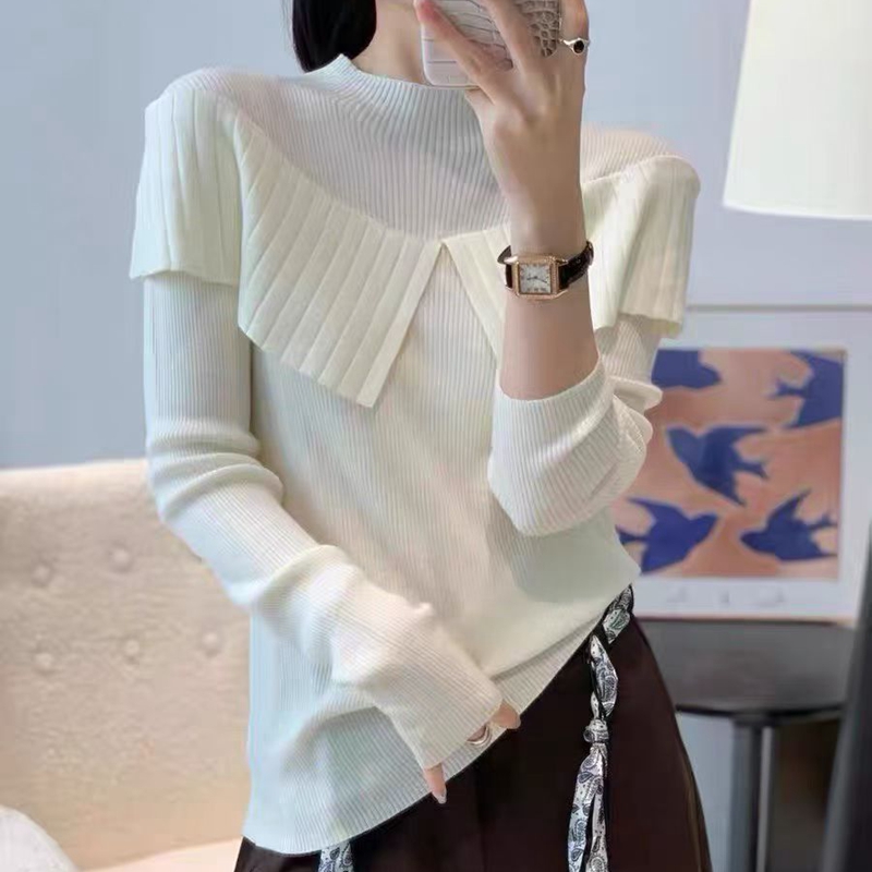 欧货时尚针织衫2025秋冬新款设计感荷叶边半高领百搭显瘦羊毛上衣