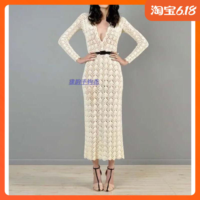 雅韵纯手工钩花定制舂秋款贝壳花镂空连衣裙