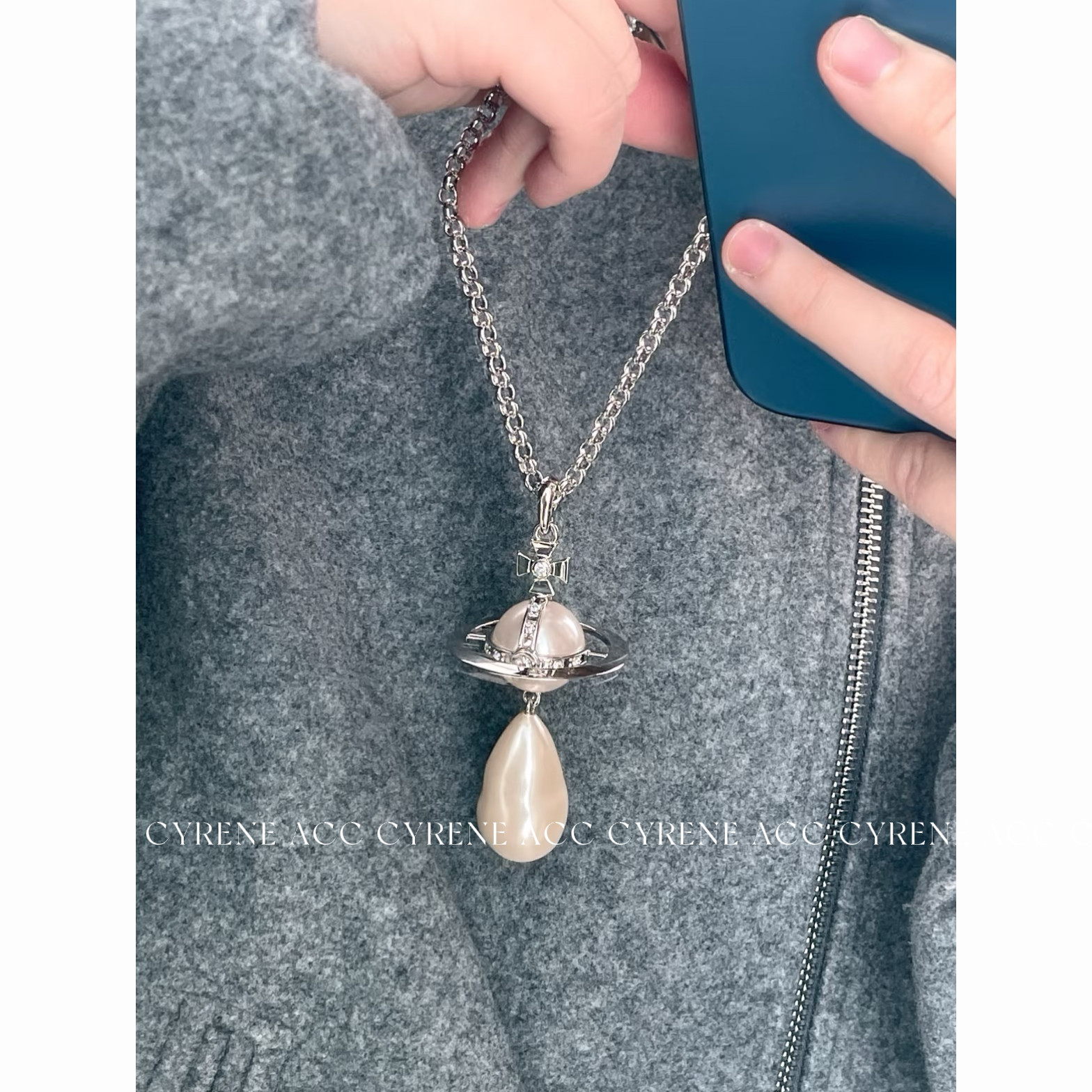 异形巴洛克水滴珍珠项链土星叠戴立体链条锁骨链小众设计感毛衣链