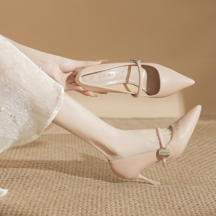 2025秋新款小码女鞋31 32 33高跟鞋细跟尖头单鞋一字扣带玛丽珍鞋