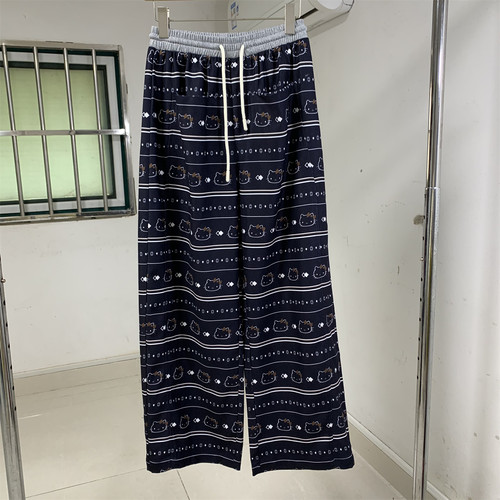 实拍正品芮F2026秋季新款趣味卡通印花条纹阔腿牛仔裤休闲裤女