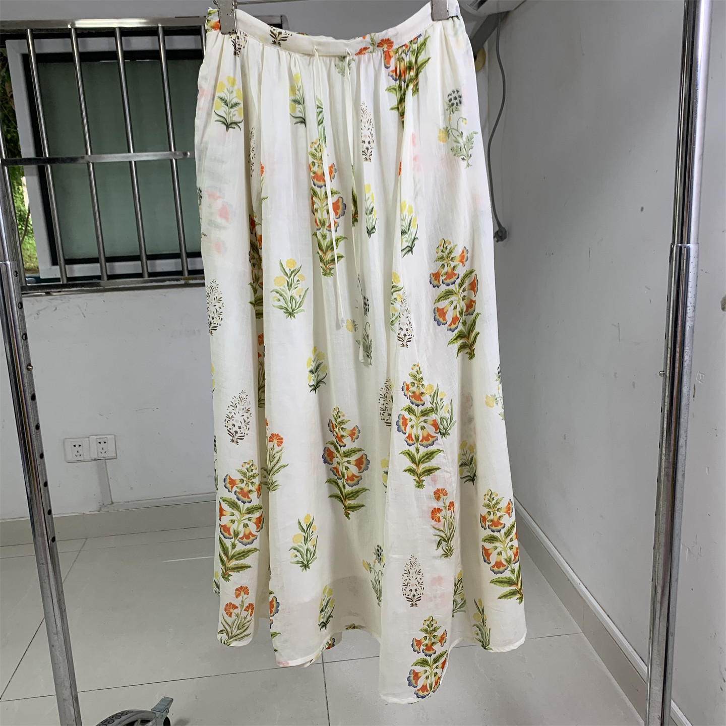 【高圆圆同款】实拍正品2026夏天丝棉麻复古花卉印花中长半身裙女