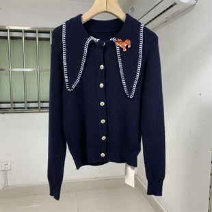 实拍品牌剪标刘雯同款2026秋季新款海军领羊绒衫针织毛衣开衫女