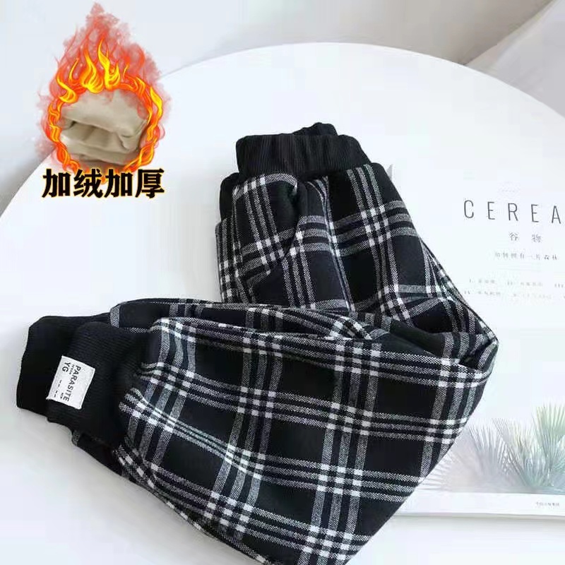 儿童三层夹棉冬款保暖洋气格子裤