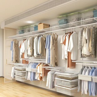 双层挂衣架金属框架开放式 衣帽间落地式 衣柜 衣帽间架子组装 步入式