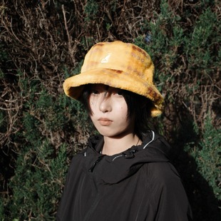 Bucket袋鼠新款 Fur 人造皮草平顶盆帽豹纹格纹渔夫帽 Faux Kangol