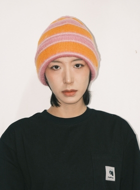 Kangol Fuzzy Stripe Beanie袋鼠新款毛绒条纹便帽冷帽