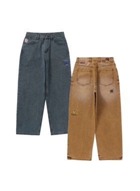 PuffFrog Washed Denim Pants泡芙蛙秋冬水洗猫须牛仔棉布长裤