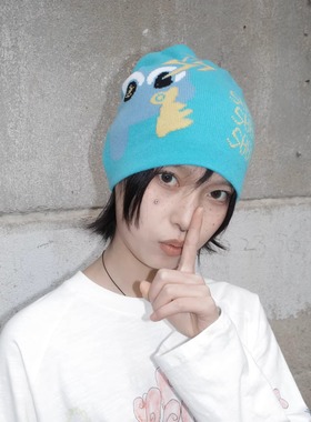 PuffFrog Be Quiet Beanie 泡芙蛙趣味图案针织帽冷帽