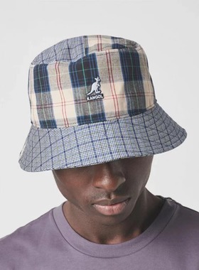 Kangol Plaid Mashup Bucket袋鼠新款格纹平顶渔夫帽男女遮阳盆帽
