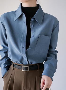 加厚天鹅绒磨毛长袖衬衫女胸口单袋设计26春秋微宽松叠穿保暖衬衣