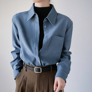 加厚天鹅绒磨毛长袖 女胸口单袋设计25秋冬微宽松叠穿保暖衬衣 衬衫