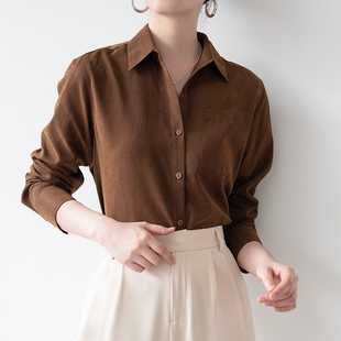 柔丝绒通勤内搭叠穿磨毛衬衫女 秋冬氛围感多巴胺焦糖色衬衣上衣