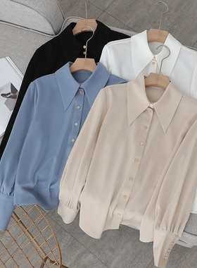 26春秋新款缎面长袖衬衫女设计感小众金属质感气质通勤洋气上衣