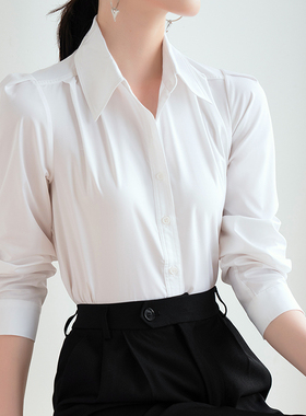 法式正肩长袖白色衬衫女2025年春秋新款通勤职业正装面试内搭上衣