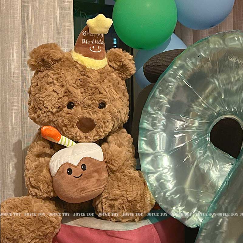 正版生日帽泰迪熊公仔抱小蛋糕玩偶毛绒玩具女生礼物儿童氛围道具