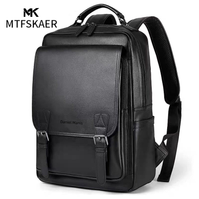 香港MTFSKAER轻奢男款真皮双肩包新款商务大容量旅行背包电脑书包