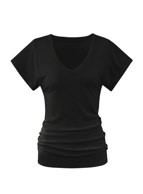 Lifenotes莱赛尔V领堆堆T恤短袖抗菌修身显瘦纯色短袖女