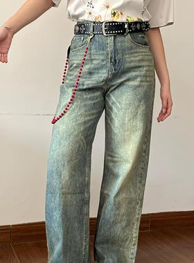 Lifenotes黄泥脏染cleanfit水洗蓝牛仔裤破话复古做旧vintage长裤