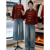 新中式 盘扣红短外套2025秋冬复古廓形日常出街显韵味质感柔暖