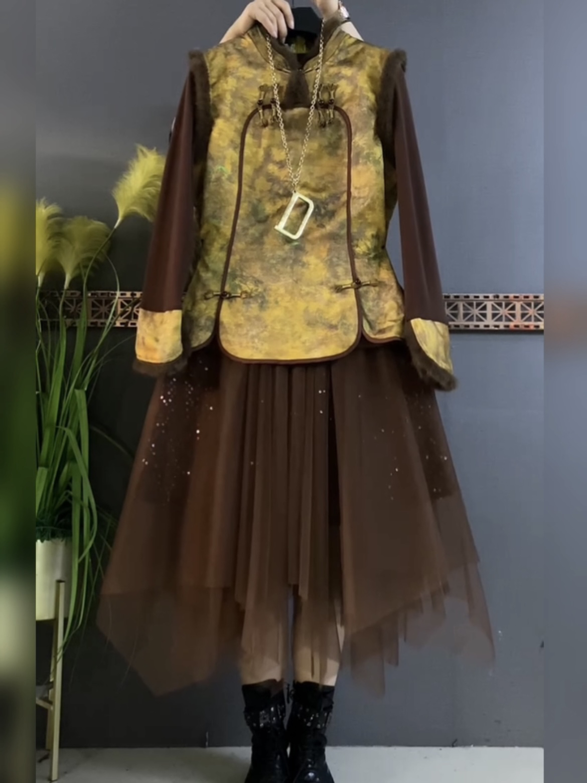 秋冬大码新中式国风盘扣马甲女复古盘扣立领提花无袖坎肩背心上衣