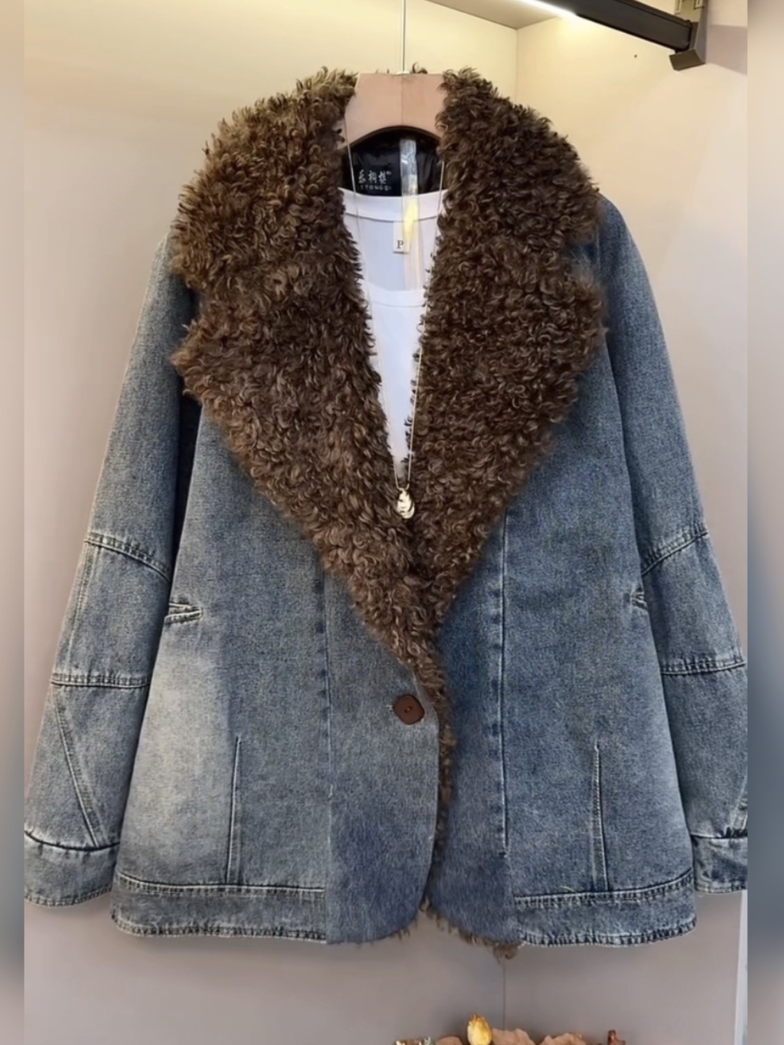秋冬大码牛仔夹棉外套胖MM显瘦气质宽松牛仔棉服洋气减龄遮肉上衣