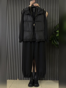 2026秋冬新款韩版无袖棉服马甲女加厚保暖背心外套运动套装三件套