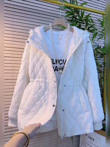 秋冬棱格棉连帽棉服收腰显瘦大码外套洋气保暖初冬所以胖mm加大码