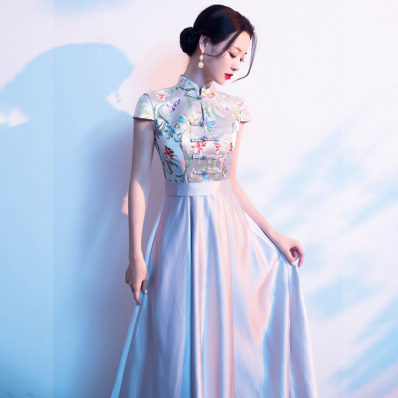 姐妹伴娘装2023春秋新款改良版修身小礼服年会伴舞演出合唱旗袍裙