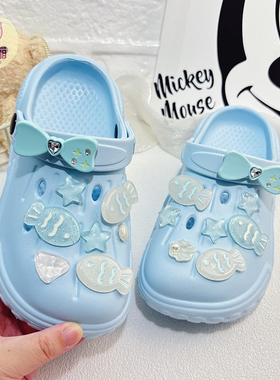 蓝色透明鱼洞洞鞋女童卡通拖鞋高颜值可外穿女款踩屎感夏日凉拖鞋