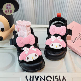 2025新款女童儿童黑色包头运动凉鞋海边沙滩夏季夏天夏款洋气爆款