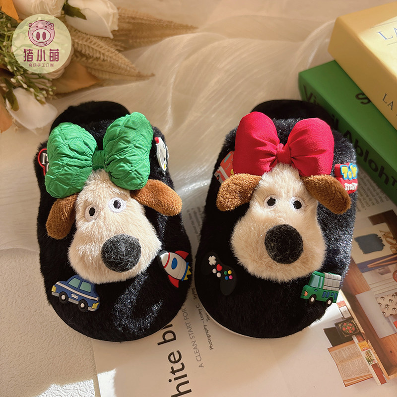 可爱女童圣诞棉拖鞋宝宝幼儿童毛毛拖鞋室内家居冬季冬天加绒加厚