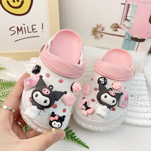 2025新款儿家居鞋室内室外洞洞鞋儿童小朋友拖鞋粉色酷洛米鞋花扣
