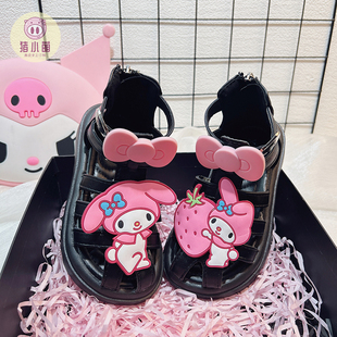 女童黑色凉鞋夏款女孩女宝宝儿童女款夏天夏季鞋子2025年新款爆款