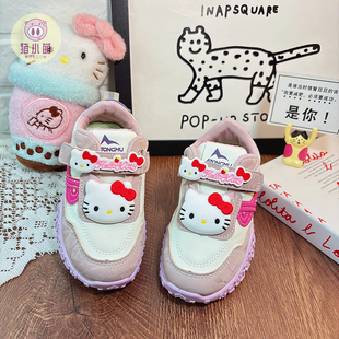 女童红色运动鞋轻便防水皮面儿童软底老爹鞋2025新款秋季女鞋女款