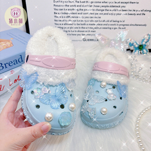 女童冬季加绒洞洞鞋秋冬冬天新款儿童女孩上班穿的拖鞋可外穿时尚